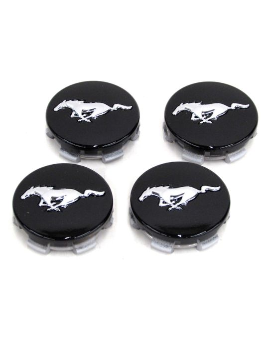 Ford Center Caps Kit Of Four Black With Bright Pony Logo