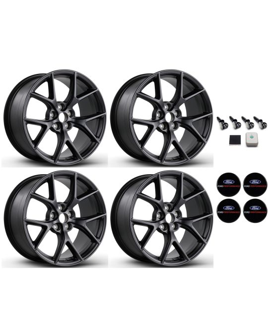 Ford Performance Wheels Kit Of Four 19"x9.5" Front And 19"x10" Rear For GT And EcoBoost With TPMS Kit & Center Caps Matte Black