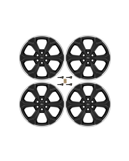 Ford Performance 22x9.5 Inch Wheels Kit Of Four Gloss Black With Machined Face Includes Center Caps And TPMS