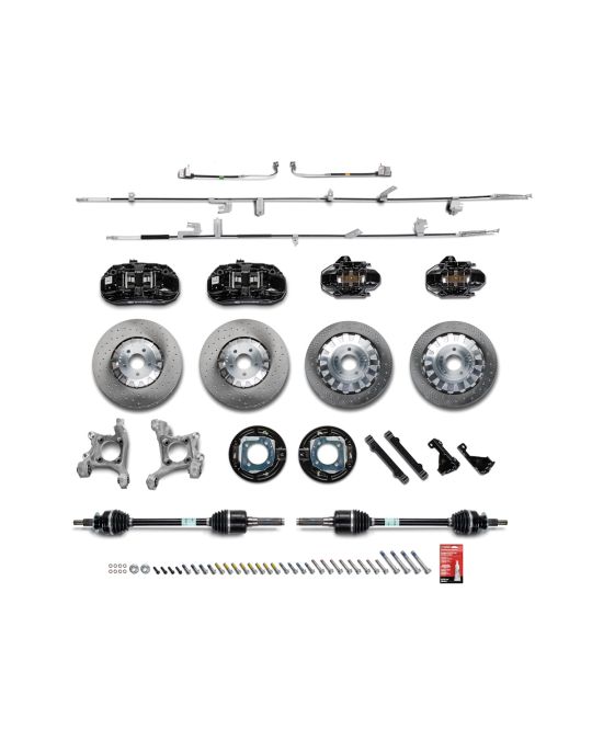 Ford Performance Brake Kit With Front And Rear Brembo Rotors Gloss Black Calipers And Axle Assemblies