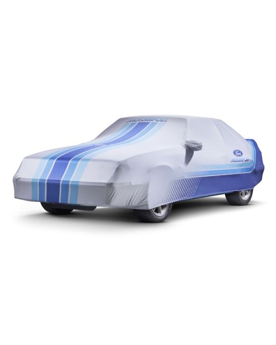 Ford Performance Fox Body Indoor Car Cover Gray And Blue Stripes With Ford Motorsport Logo