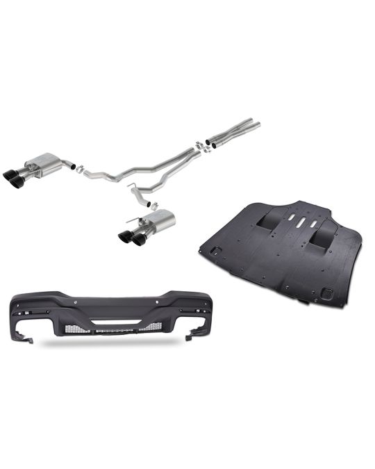 Ford Performance By Borla 5.0L Extreme Cat-Back Active Exhaust System With 5-Inch Black Chrome Plated Stainless Steel Exhaust Tips & Dark Horse Quad Tip Valance & Diffuser