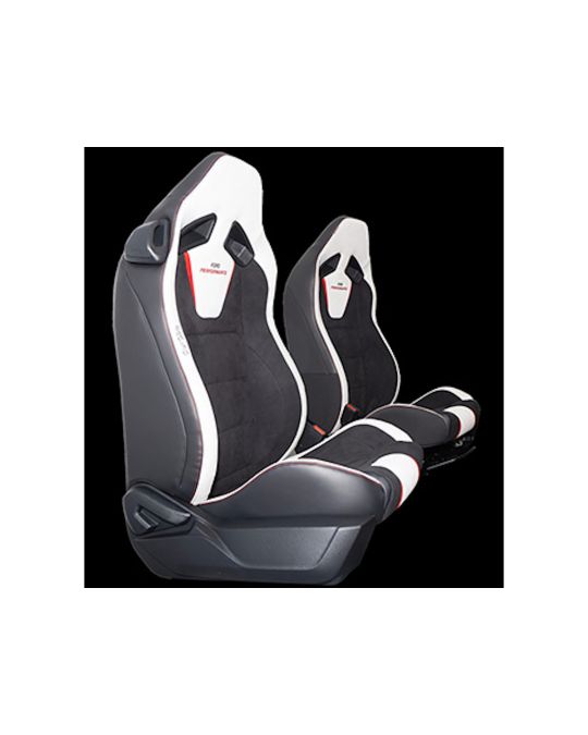 Ford Performance Recaro Front Seat Set Black Suede With Dove Gray And Red For Driver And Passenger Sides With Ford Performance Logo