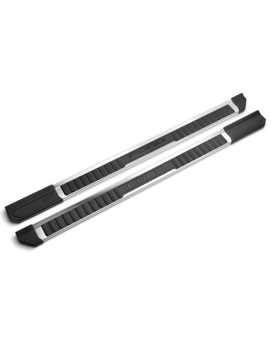 Ford Step Bars Extended Length - Chrome With Black Step Pads & FORD Logo - Crew Cab With 5.5' Bed