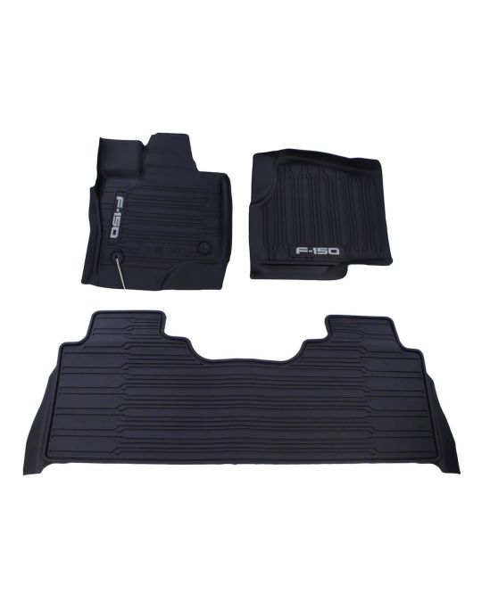 Ford Floor Liners - Kit Of 3 - Super Crew - For Carpet Flooring With Lux Storage Box - Black With F150 Logo