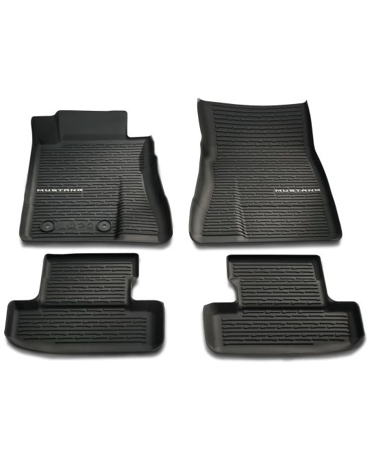 Ford All Weather Floor Liners Tray Style Four Piece Kit For First And Second Rows Black With Mustang Logo
