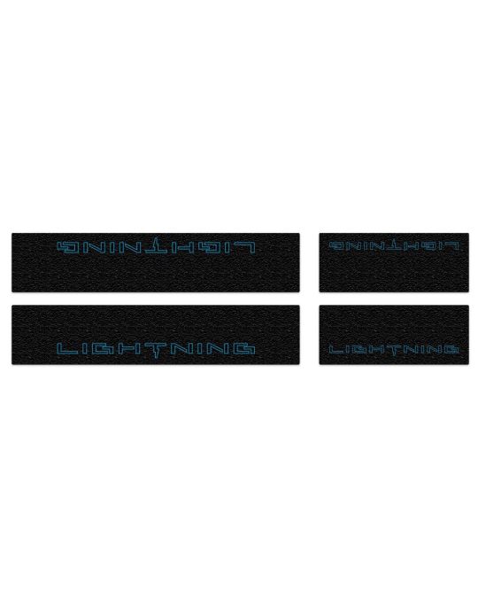 Ford Door Sill Protection Overlays Kit Of Four By Tufskinz Black Textured With Blue Lightning Lettering