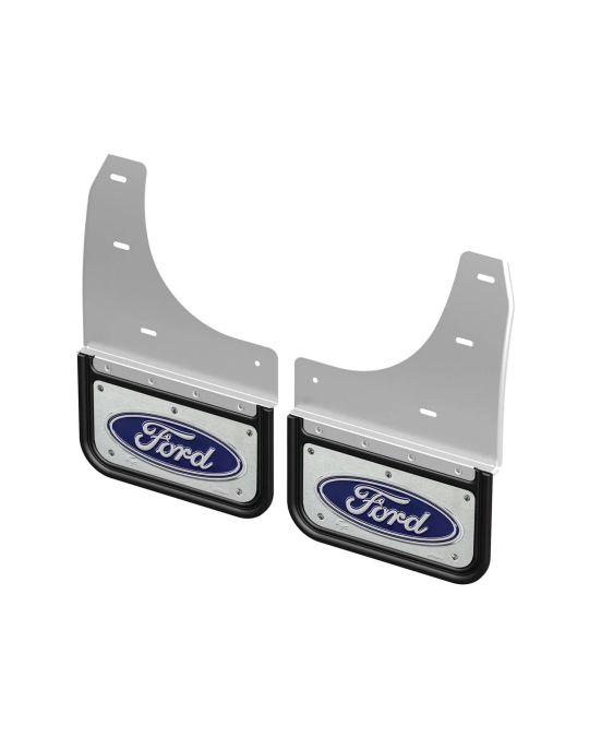 Ford Gatorback Splash Guards Rear Pair Blue Ford Oval On Chrome
