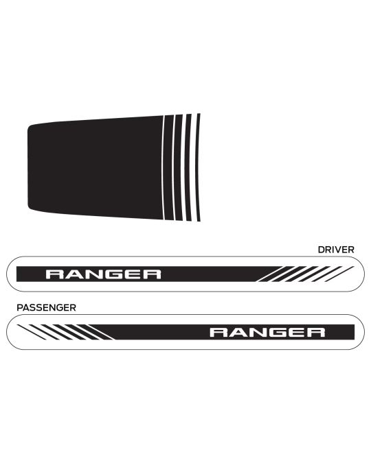 Ford Hood & Lower Bodyside Decal Kit Black Speed Stripe With Ranger Logo