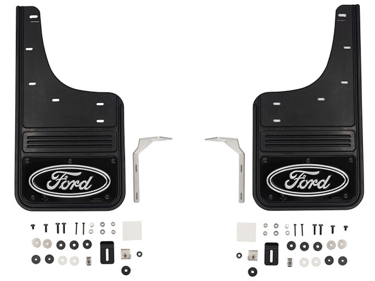 Ford Front Gatorback Splash Guards With Black Ford Oval Logo On